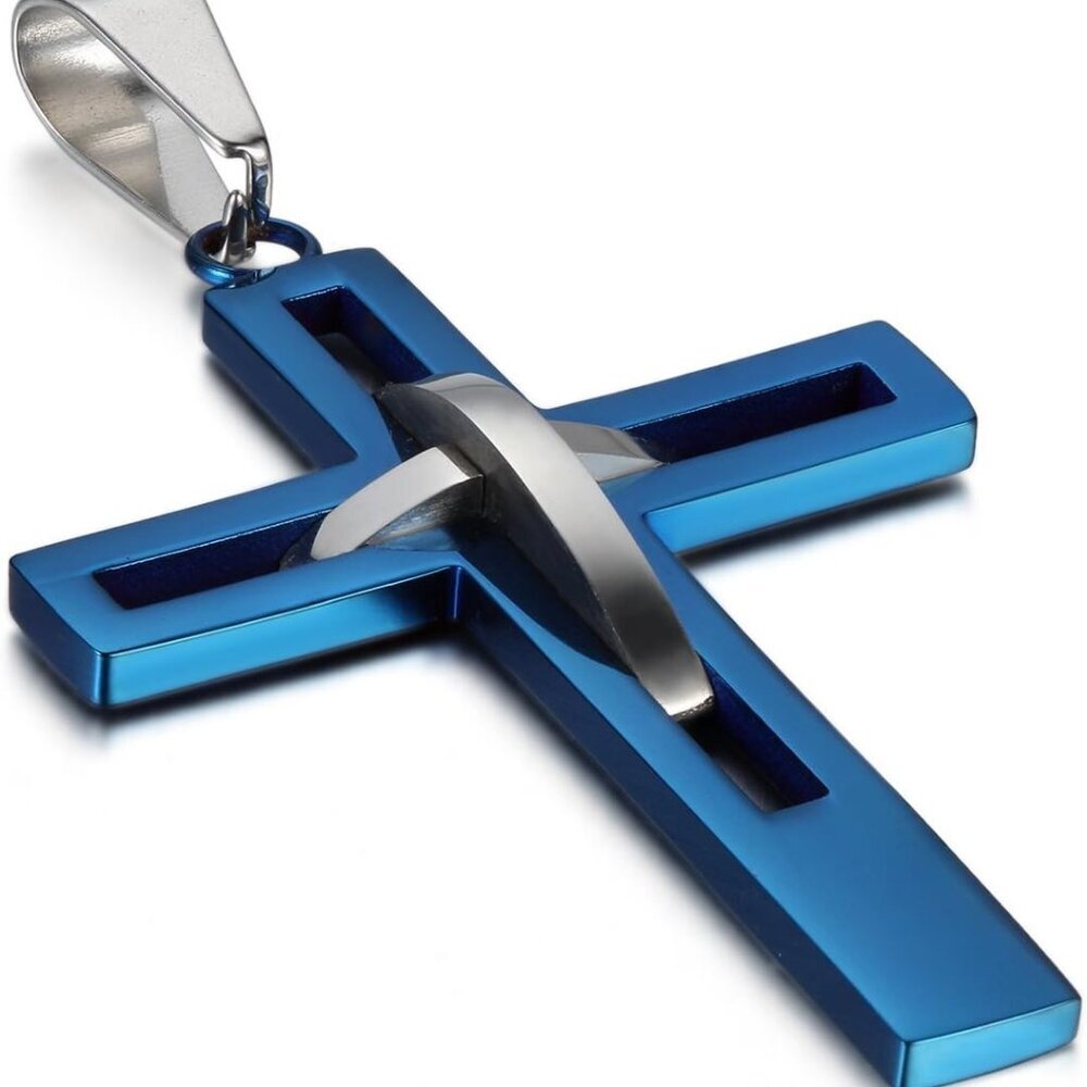 Cross Pendant Necklace for Men Women: High Polish Hollow Openwork Stainless Stee